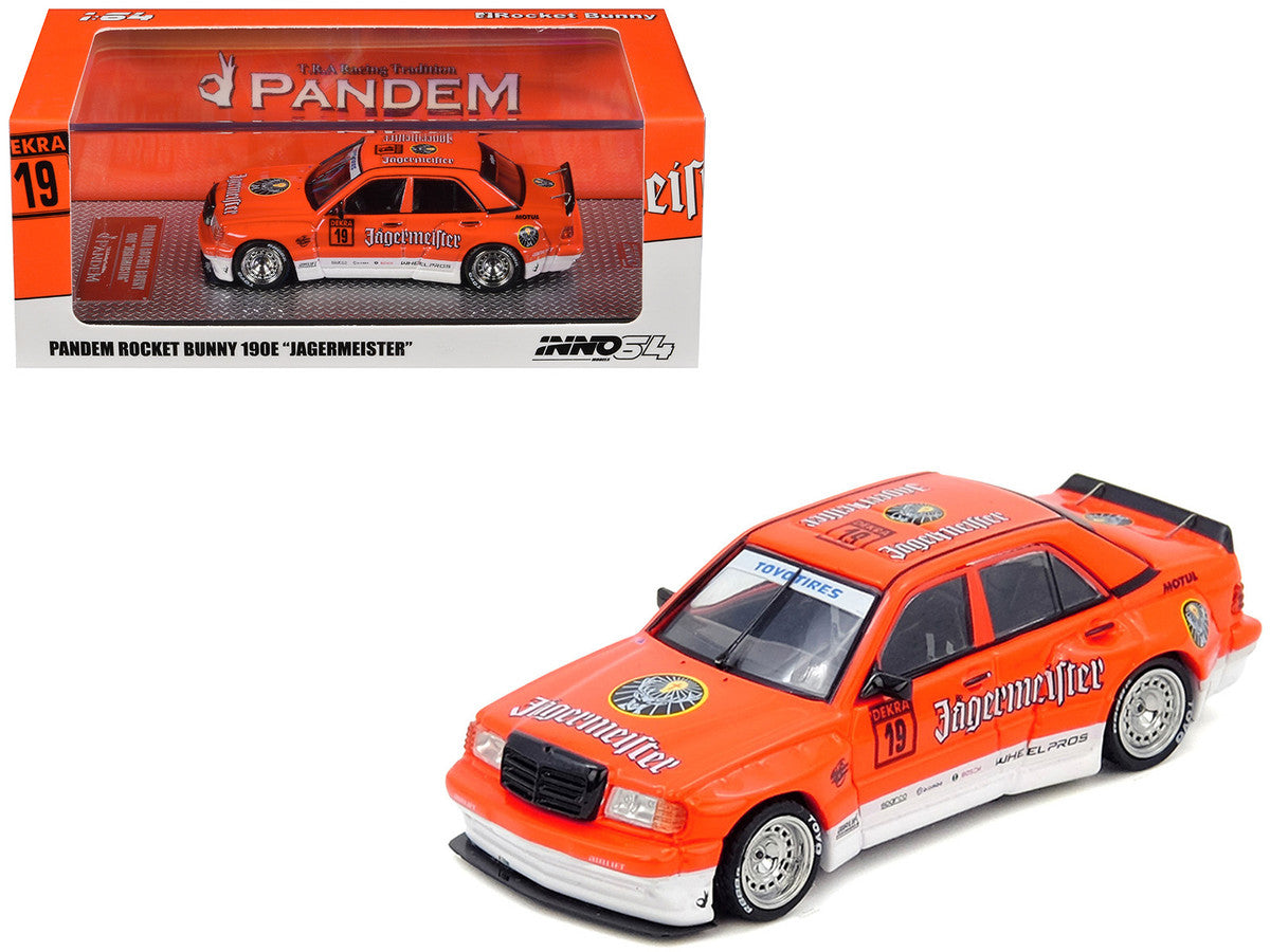 Pandem Rocket Bunny 190E #19 "Jagermeister" Orange and White 1/64 Diecast Model Car by Inno Models by Inno Models