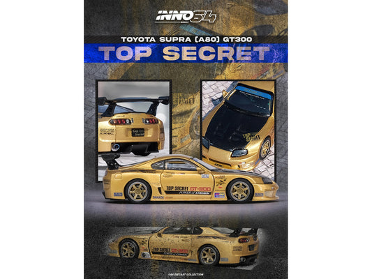 Toyota Supra (A80) "Top Secret" GT300 RHD (Right Hand Drive) Gold Metallic with Carbon Hood 1/64 Diecast Model Car by Inno Models by Inno Models
