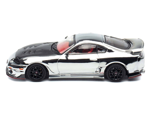 Toyota Supra (A80) "Top Secret" GT300 RHD (Right Hand Drive) Chrome with Carbon Hood and Red Interior "Tokyo Auto Salon 2026 Event Exclusive" 1/64 Diecast Model Car by Inno Models by Inno Models