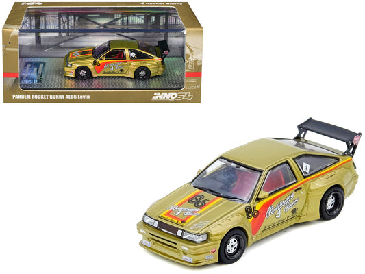 Toyota Levin (AE86) RHD (Right Hand Drive) #86 "Pandem Rocket Bunny" Gold Metallic with Stripes 1/64 Diecast Model Car by Inno Models by Inno Models