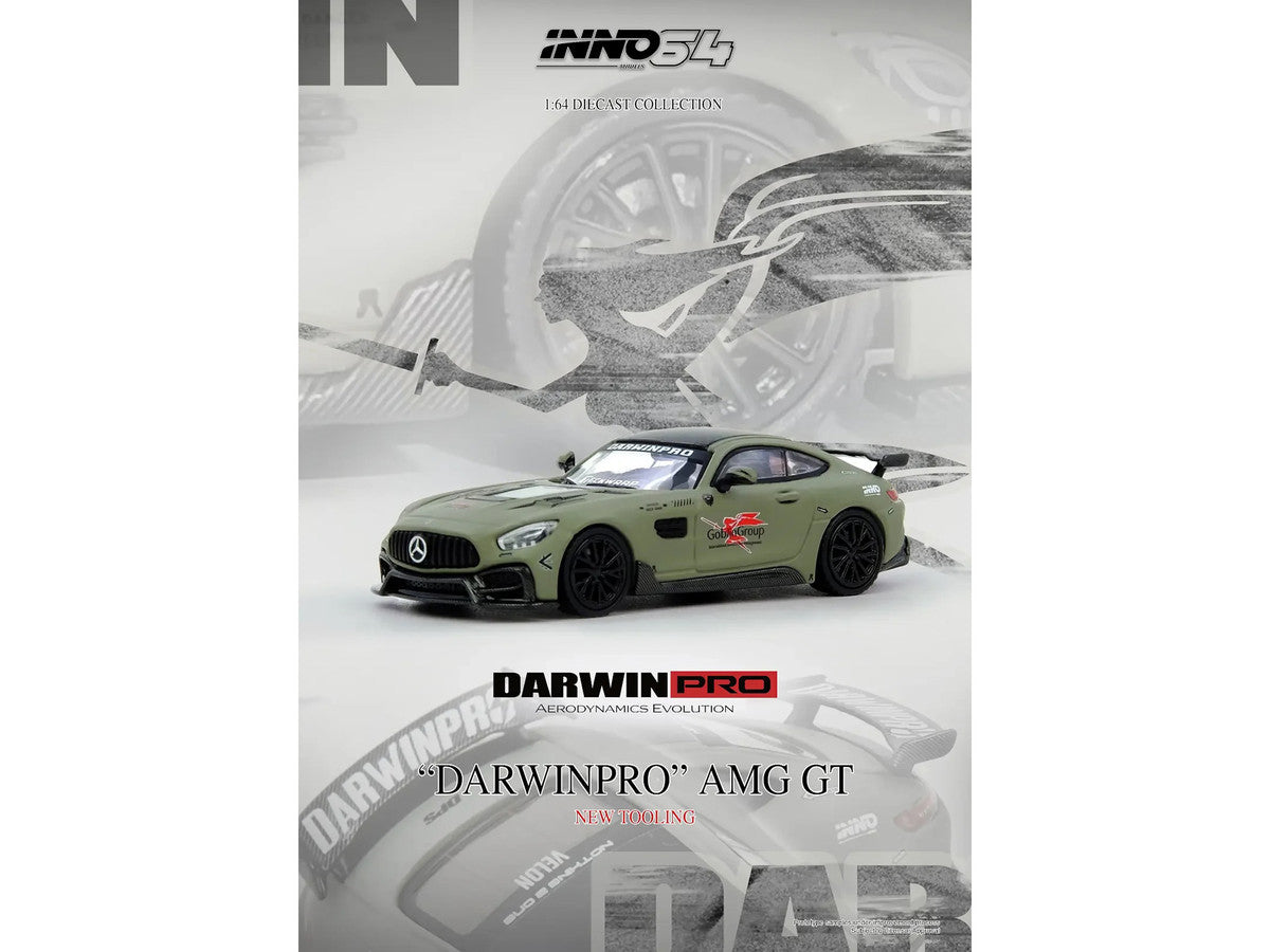 DarwinPRO iMP-Performance AMG GT "Goblin Group" Matt Green with Black Top 1/64 Diecast Model Car by Inno Models by Inno Models
