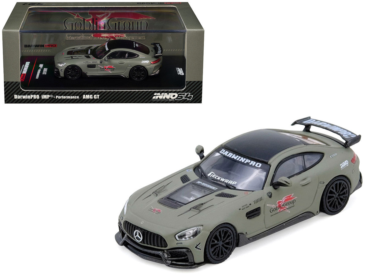 DarwinPRO iMP-Performance AMG GT "Goblin Group" Matt Green with Black Top 1/64 Diecast Model Car by Inno Models by Inno Models