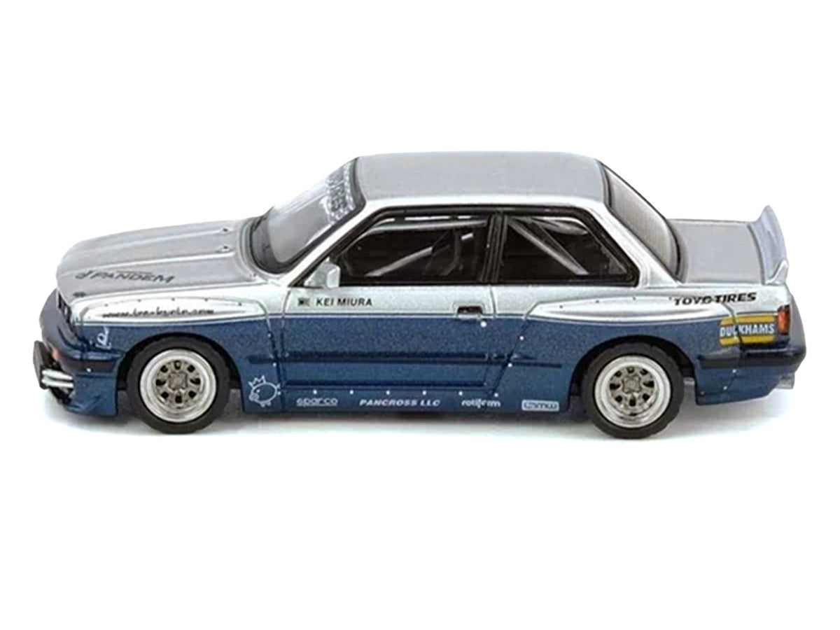 Pandem E30 M3 Silver Metallic and Dark Blue 1/64 Diecast Model Car by Inno Models by Inno Models