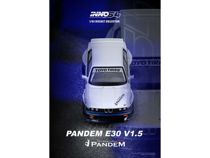 Pandem E30 M3 Silver Metallic and Dark Blue 1/64 Diecast Model Car by Inno Models by Inno Models