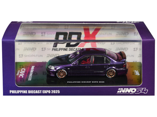 Honda Civic Ferio Si (EK) RHD (Right Hand Drive) Midnight Purple Metallic "Philippine Diecast Expo 2025 Event Edition" 1/64 Diecast Model Car by Inno Models by Inno Models