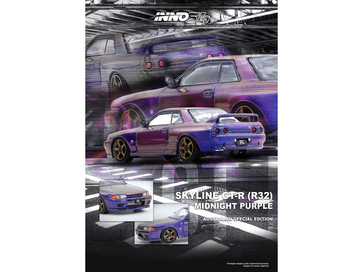 Nissan Skyline GT-R (R32) RHD (Right Hand Drive) Midnight Purple Metallic "Australian Special Edition" 1/64 Diecast Model Car by Inno Models by Inno Models