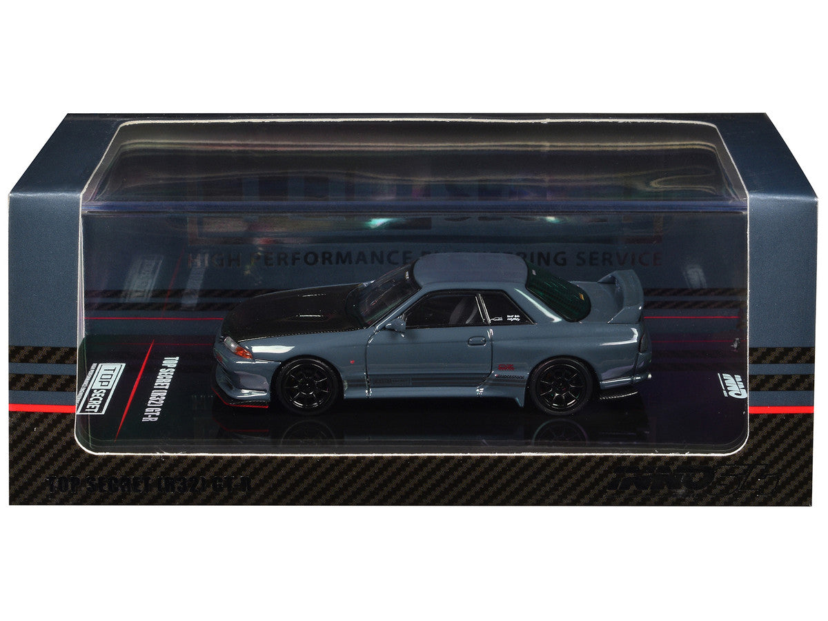 Nissan Skyline "Top Secret" GT-R (R32) RHD (Right Hand Drive) Stealth Gray with Carbon Hood 1/64 Diecast Model Car by Inno Models by Inno Models