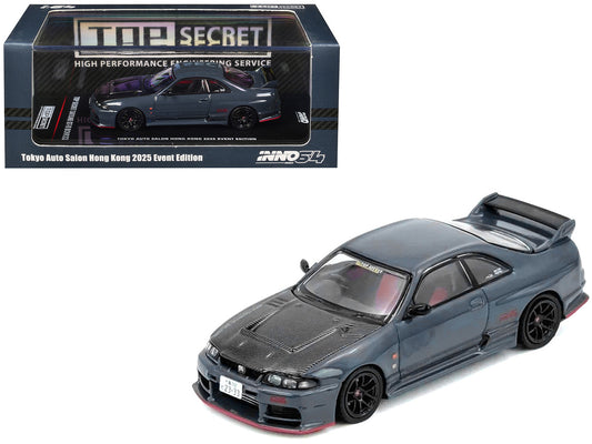 Nissan Top Secret Skyline GT-R (BCNR33) RHD (Right Hand Drive) Stealth Gray with Carbon Hood "Tokyo Auto Salon Hong Kong 2025 Event Edition" 1/64 Diecast Model Car by Inno Models by Inno Models