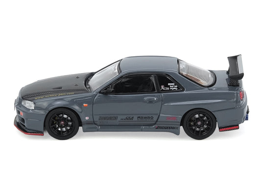 Nissan Skyline GT-R (R34) "Top Secret" RHD (Right Hand Drive) Stealth Gray with Carbon Hood "GTSHOW 2025 Event Edition" 1/64 Diecast Model Car by Inno Models by Inno Models