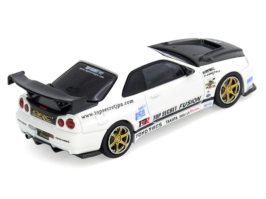 Nissan Skyline GT-R (R34) "Top Secret" RHD (Right Hand Drive) White with Carbon Hood 1/64 Diecast Model Car by Inno Models by Inno Models