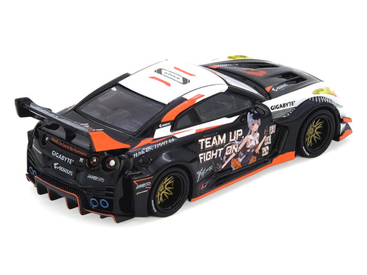Nissan GT-R (R35) Widebody RHD (Right Hand Drive) Black and White with Graphics "AORUS X INNO64 Limited Edition" 1/64 Diecast Model Car by Inno Models by Inno Models