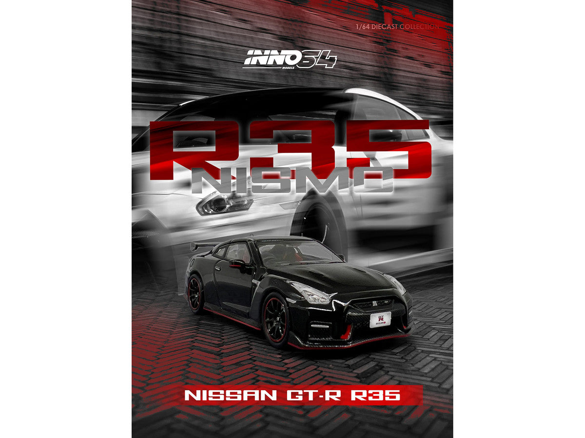 Nissan GT-R (R35) Nismo RHD (Right Hand Drive) Nismo Black with Carbon Hood and Top 1/64 Diecast Model Car by Inno Models by Inno Models