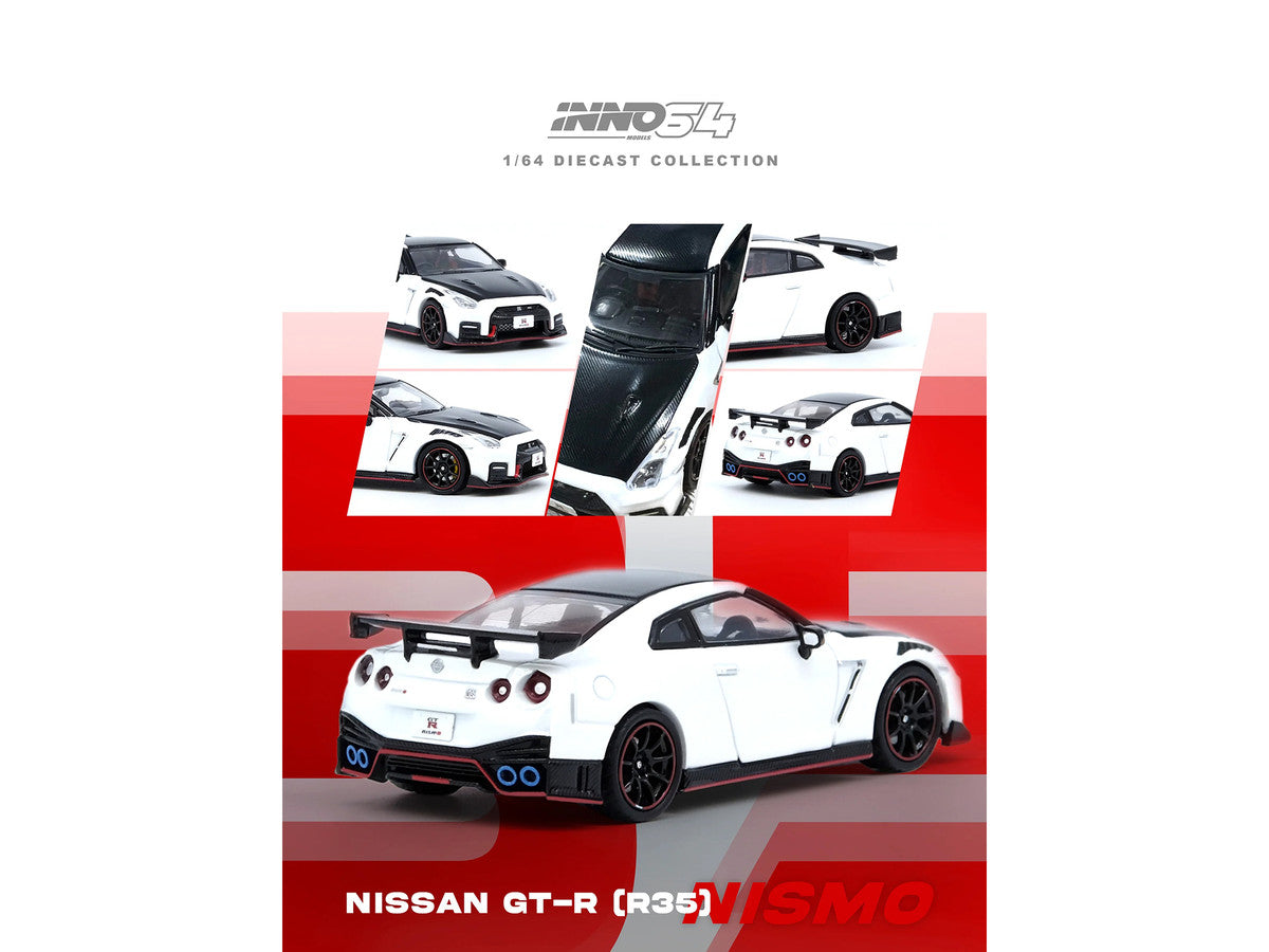 Nissan GT-R (R35) Nismo RHD (Right Hand Drive) White with Carbon Hood and Top 1/64 Diecast Model Car by Inno Models by Inno Models