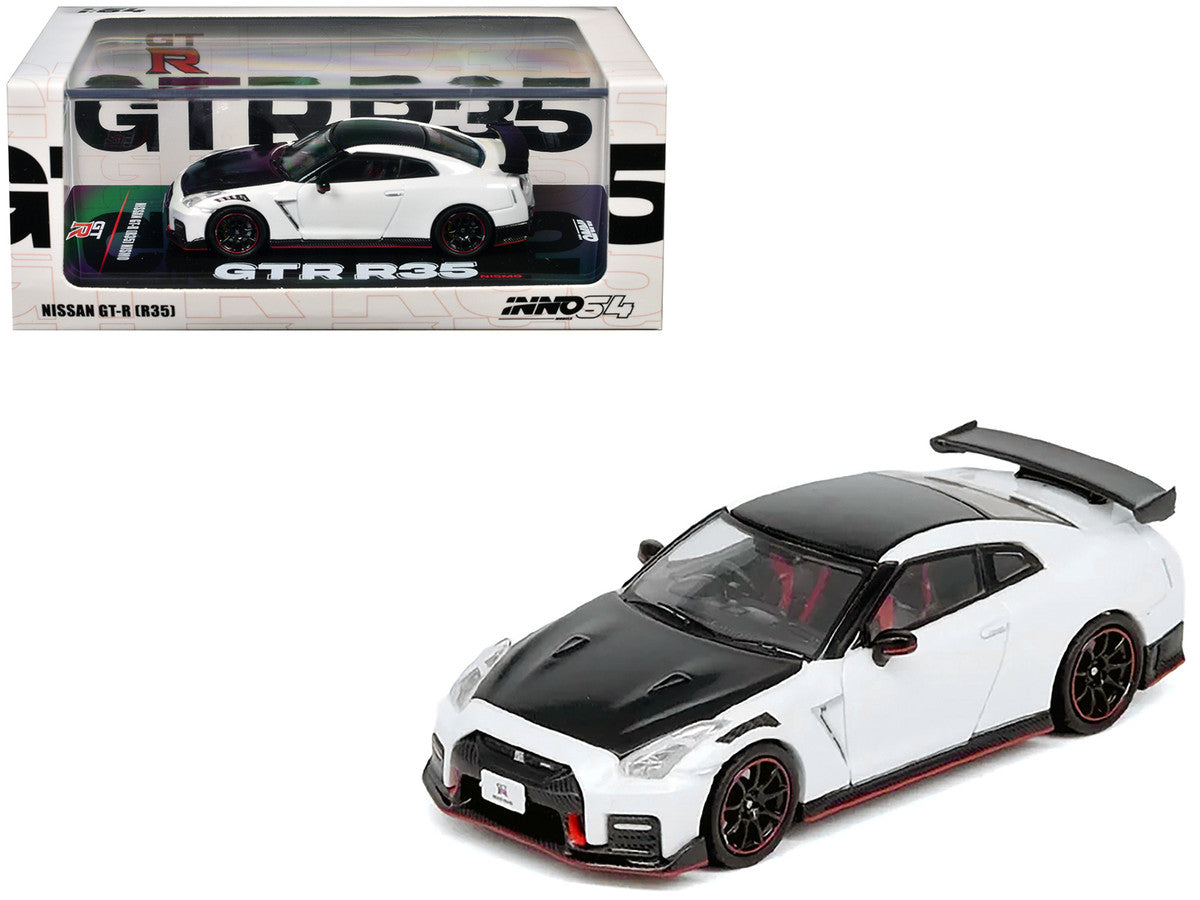Nissan GT-R (R35) Nismo RHD (Right Hand Drive) White with Carbon Hood and Top 1/64 Diecast Model Car by Inno Models by Inno Models