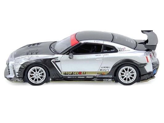 Nissan GT-R (R35) Top Secret RHD (Right Hand Drive) Silver Metallic with Carbon Hood and Top "Tokyo Auto Salon Hong Kong 2025 Event Edition" 1/64 Diecast Model Car by Inno Models by Inno Models