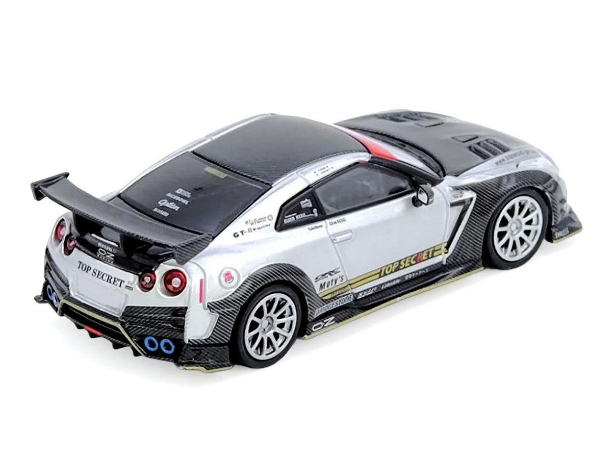 Nissan GT-R (R35) Top Secret RHD (Right Hand Drive) Silver Metallic with Carbon Hood and Top "Tokyo Auto Salon Hong Kong 2025 Event Edition" 1/64 Diecast Model Car by Inno Models by Inno Models