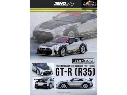 Nissan GT-R (R35) Top Secret RHD (Right Hand Drive) Silver Metallic with Carbon Hood and Top "Tokyo Auto Salon Hong Kong 2025 Event Edition" 1/64 Diecast Model Car by Inno Models by Inno Models