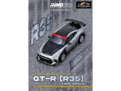 Nissan GT-R (R35) Top Secret RHD (Right Hand Drive) Silver Metallic with Carbon Hood and Top "Tokyo Auto Salon Hong Kong 2025 Event Edition" 1/64 Diecast Model Car by Inno Models by Inno Models
