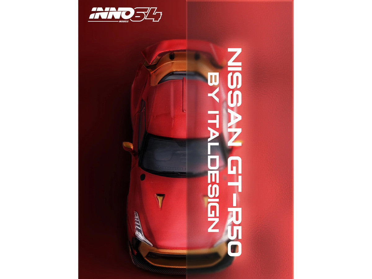 Nissan GT-R50 By ItalDesign Red Metallic with Gold Accents 1/64 Diecast Model Car by Inno Models by Inno Models