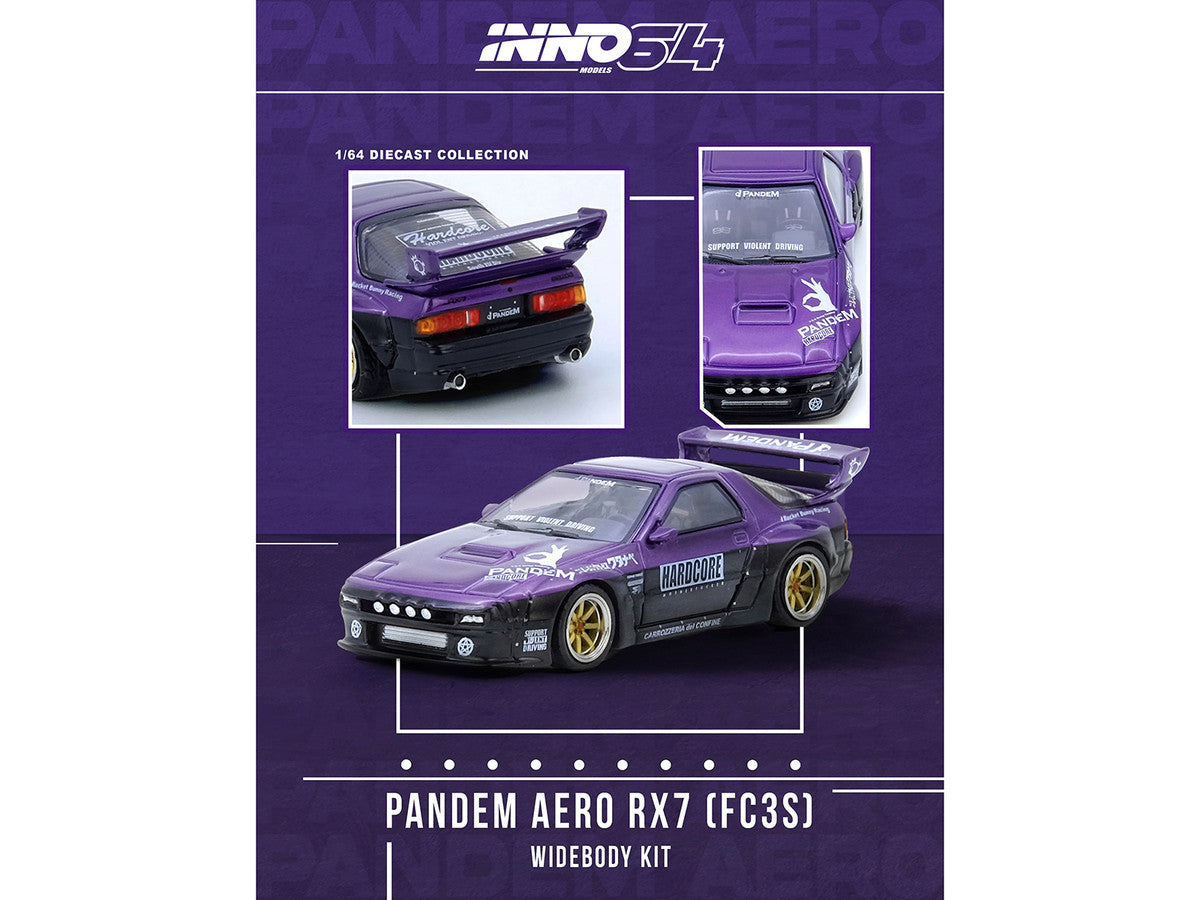 Mazda RX7 (FC3S) "Pandem Rocket Bunny" Kit Purple Metallic and Black 1/64 Diecast Model Car by Inno Models by Inno Models