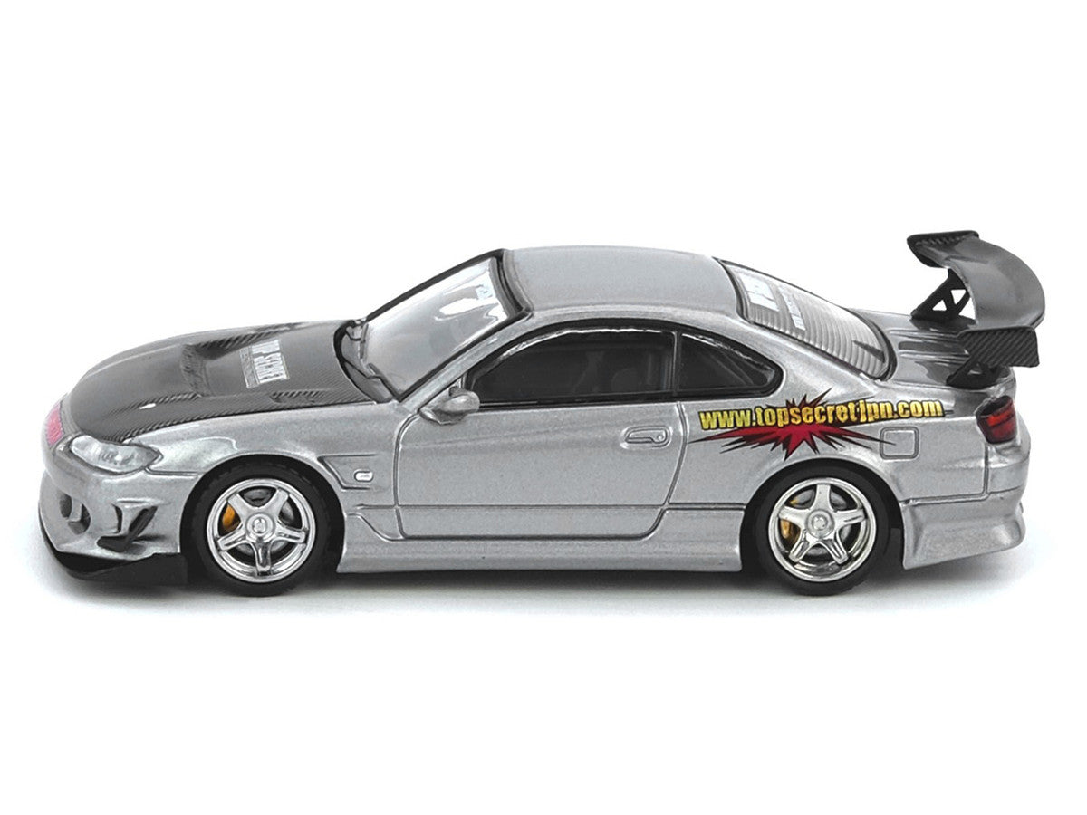 Nissan "Top Secret" Silvia (S15) RHD (Right Hand Drive) Silver Metallic with Carbon Hood 1/64 Diecast Model Car by Inno Models by Inno Models