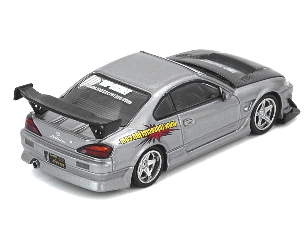 Nissan "Top Secret" Silvia (S15) RHD (Right Hand Drive) Silver Metallic with Carbon Hood 1/64 Diecast Model Car by Inno Models by Inno Models