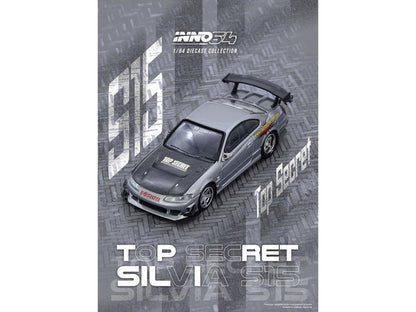 Nissan "Top Secret" Silvia (S15) RHD (Right Hand Drive) Silver Metallic with Carbon Hood 1/64 Diecast Model Car by Inno Models by Inno Models