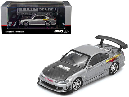 Nissan "Top Secret" Silvia (S15) RHD (Right Hand Drive) Silver Metallic with Carbon Hood 1/64 Diecast Model Car by Inno Models by Inno Models