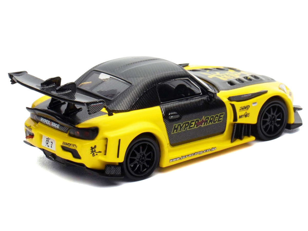 Honda S2000 RHD (Right Hand Drive) "J's Racing" Yellow with Carbon Hood and Top with Graphics "Tokyo Auto Salon Kuala Lumpur 2025 Event Edition" 1/64 Diecast Model Car by Inno Models by Inno Models