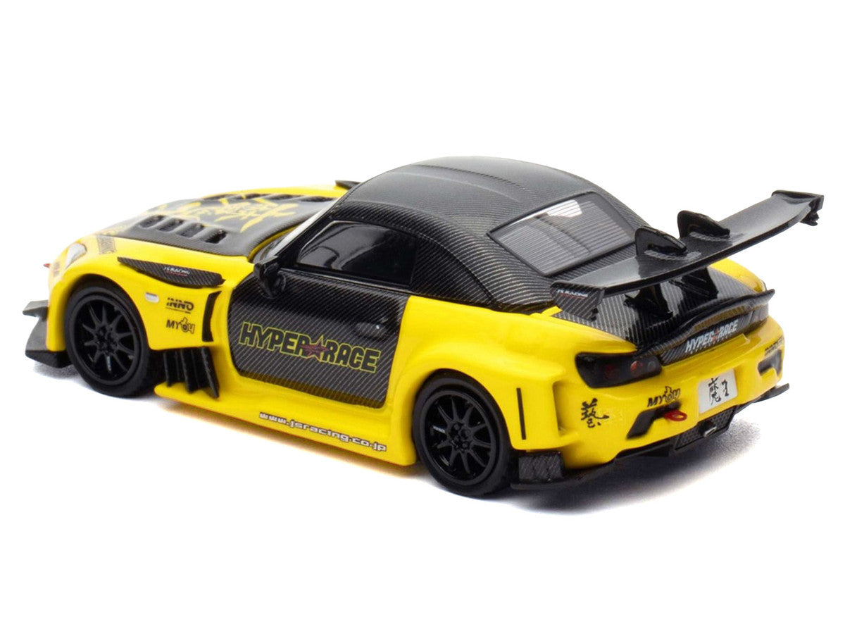 Honda S2000 RHD (Right Hand Drive) "J's Racing" Yellow with Carbon Hood and Top with Graphics "Tokyo Auto Salon Kuala Lumpur 2025 Event Edition" 1/64 Diecast Model Car by Inno Models by Inno Models