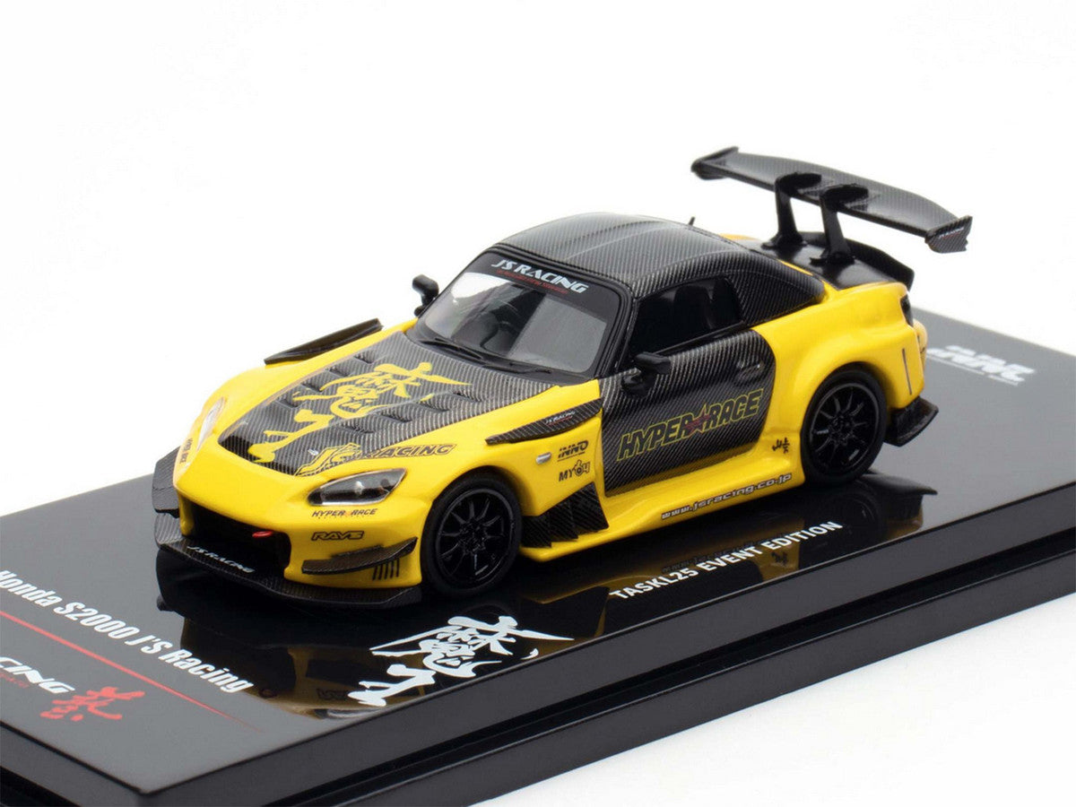 Honda S2000 RHD (Right Hand Drive) "J's Racing" Yellow with Carbon Hood and Top with Graphics "Tokyo Auto Salon Kuala Lumpur 2025 Event Edition" 1/64 Diecast Model Car by Inno Models by Inno Models