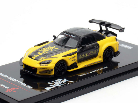 Honda S2000 RHD (Right Hand Drive) "J's Racing" Yellow with Carbon Hood and Top with Graphics "Tokyo Auto Salon Kuala Lumpur 2025 Event Edition" 1/64 Diecast Model Car by Inno Models by Inno Models