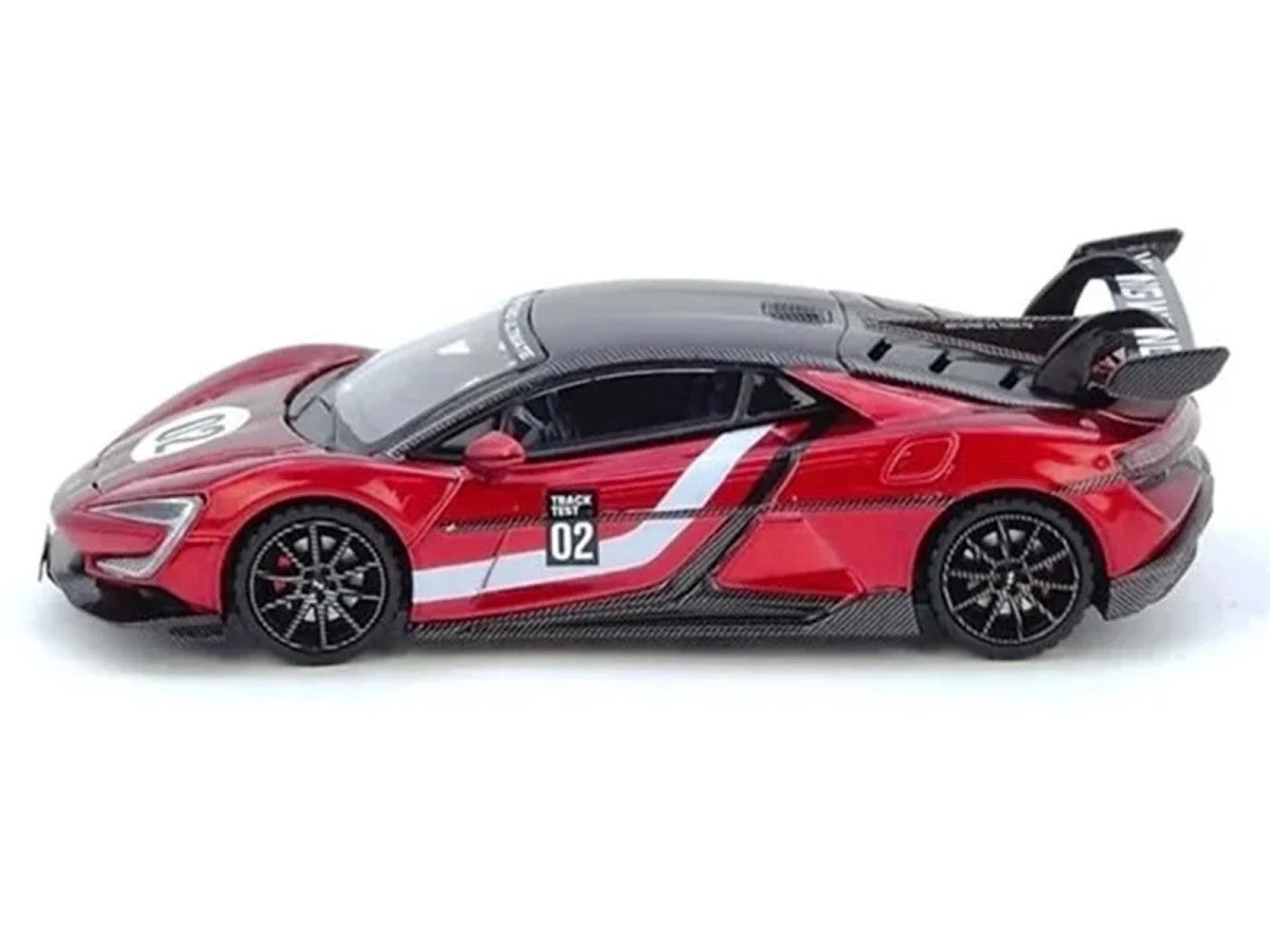 2025 Yangwang U9 Xtreme Test Car #02 Red Metallic with White Stripes and Carbon Top "World Fastest EV Supercar" 1/64 Diecast Model Car by Inno Models by Inno Models