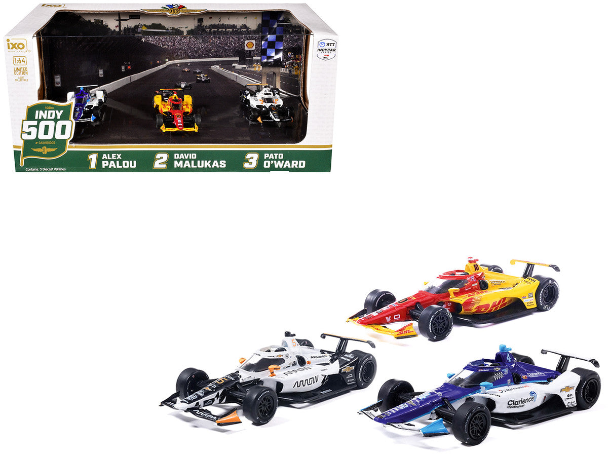 "109th Indianapolis 500" (2025) Podium Set of 3 IndyCars 1/64 Diecast Model Cars by IXO Models by IXO