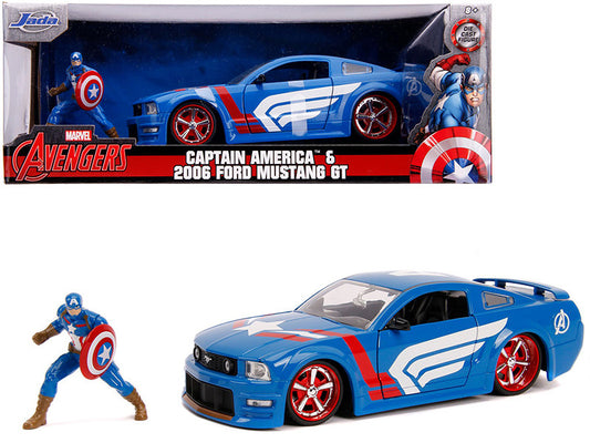 2006 Ford Mustang GT with Captain America Diecast Figurine "Avengers" "Marvel" Series 1/24 Diecast Model Car by Jada by Jada
