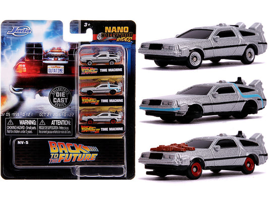 "Back to the Future" Time Machine 3 piece Set "Nano Hollywood Rides" Diecast Model Cars by Jada by Jada