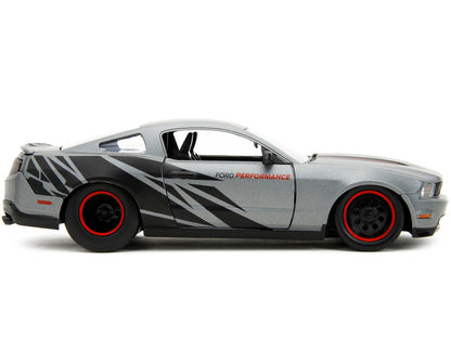 2010 Ford Mustang GT Matt Gray Metallic with Black Graphics and Stripes "Ford Performance" "Bigtime Muscle" Series 1/24 Diecast Model Car by Jada by Jada