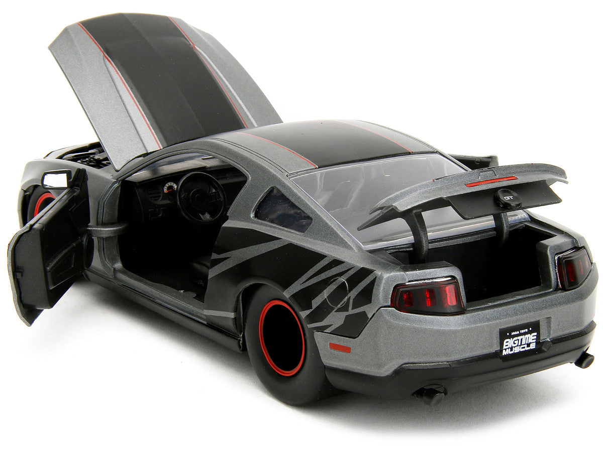 2010 Ford Mustang GT Matt Gray Metallic with Black Graphics and Stripes "Ford Performance" "Bigtime Muscle" Series 1/24 Diecast Model Car by Jada by Jada