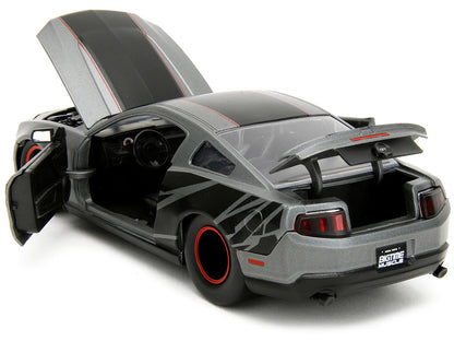 2010 Ford Mustang GT Matt Gray Metallic with Black Graphics and Stripes "Ford Performance" "Bigtime Muscle" Series 1/24 Diecast Model Car by Jada by Jada