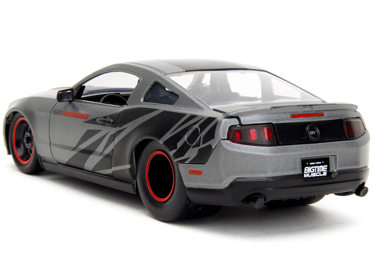 2010 Ford Mustang GT Matt Gray Metallic with Black Graphics and Stripes "Ford Performance" "Bigtime Muscle" Series 1/24 Diecast Model Car by Jada by Jada