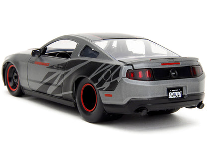 2010 Ford Mustang GT Matt Gray Metallic with Black Graphics and Stripes "Ford Performance" "Bigtime Muscle" Series 1/24 Diecast Model Car by Jada by Jada
