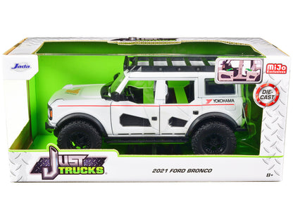 2021 Ford Bronco White with Red Stripes and Roof Rack "Yokohama Tires" "Just Trucks" Series 1/24 Diecast Model Car by Jada by Jada