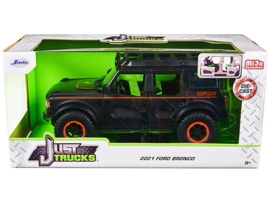 2021 Ford Bronco Matt Black with Orange Stripes and Roof Rack "Addictive Desert Designs" "Just Trucks" Series 1/24 Diecast Model Car by Jada by Jada