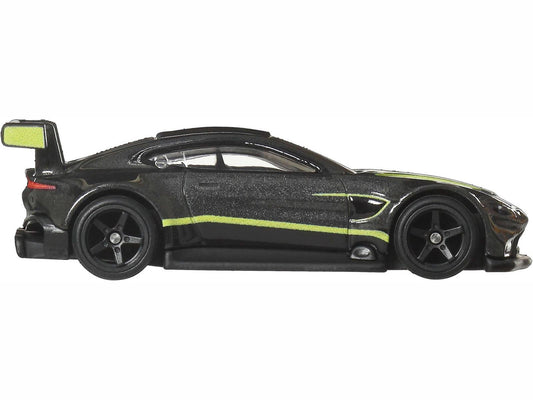 Aston Martin Vantage GTE Dark Gray Metallic with Lime Green Stripes "Euro Speed" Series Diecast Model Car by Hot Wheels by Hotwheels