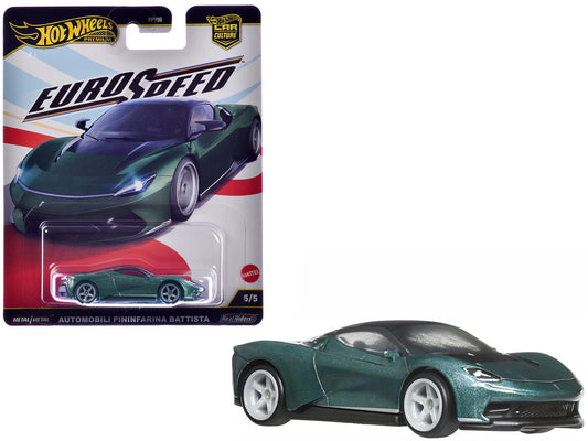 Automobili Pininfarina Battista Green Metallic with Black Top "Euro Speed" Series Diecast Model Car by Hot Wheels by Hotwheels
