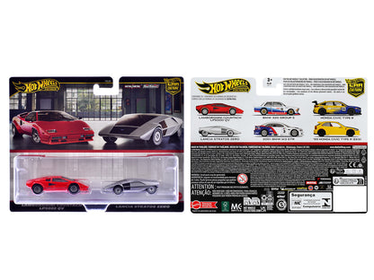 Lamborghini Countach LP5000 QV Red and Lancia Stratos Zero Gray Metallic "Car Culture" Set of 2 Cars Diecast Model Cars by Hot Wheels by Hotwheels