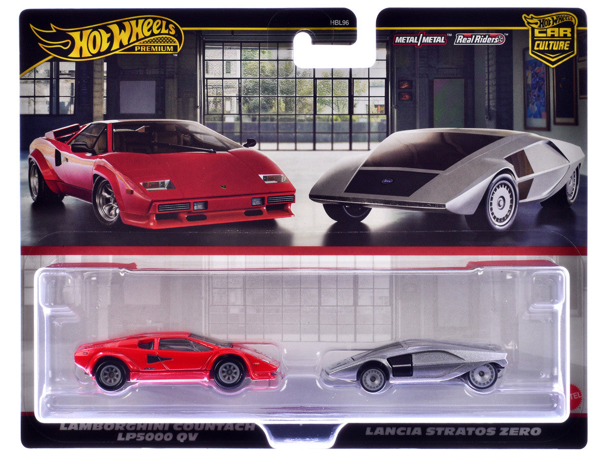 Lamborghini Countach LP5000 QV Red and Lancia Stratos Zero Gray Metallic "Car Culture" Set of 2 Cars Diecast Model Cars by Hot Wheels by Hotwheels