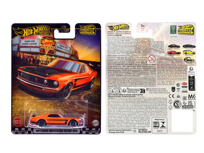 1969 Ford Mustang Boss 302 Orange with Black Stripes and Hood "Boulevard" Series Diecast Model Car by Hot Wheels by Hotwheels