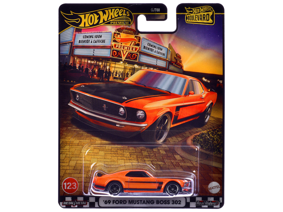 1969 Ford Mustang Boss 302 Orange with Black Stripes and Hood "Boulevard" Series Diecast Model Car by Hot Wheels by Hotwheels