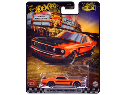 1969 Ford Mustang Boss 302 Orange with Black Stripes and Hood "Boulevard" Series Diecast Model Car by Hot Wheels by Hotwheels